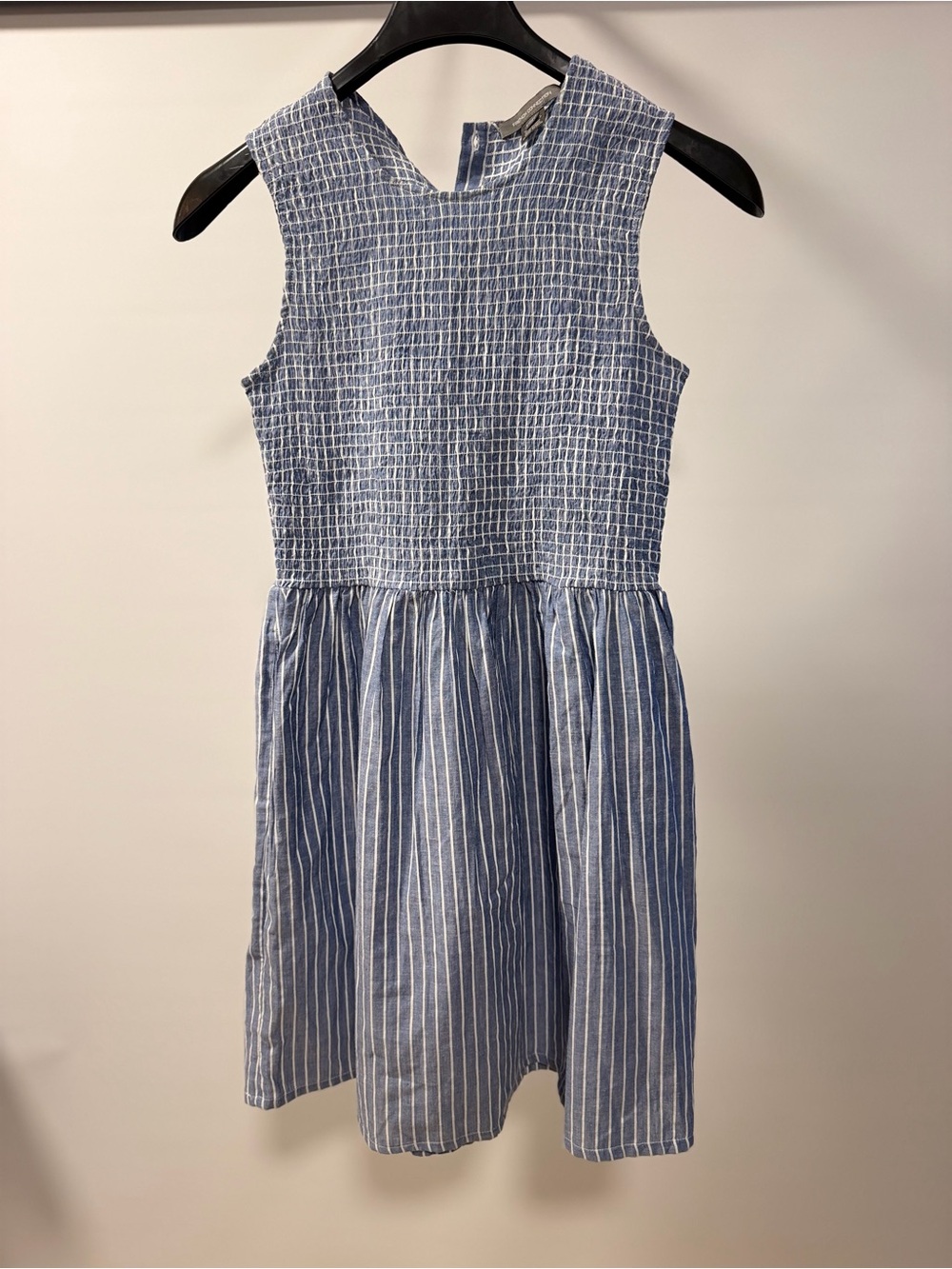 French Connection Blue & White Striped Smocked Waist Sundress - Picture 2 of 6